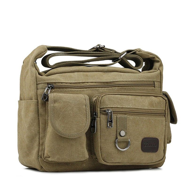 Stor Kapacitet Mænd Casual Canvas Shoulder Messenger Bag Travel Crossbody Bag