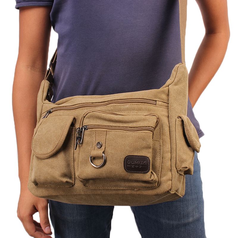 Stor Kapacitet Mænd Casual Canvas Shoulder Messenger Bag Travel Crossbody Bag