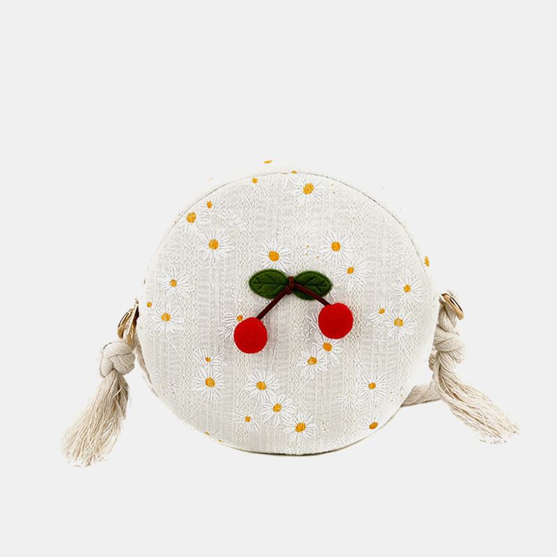 Summer Cherry Dotted Rund Straw Crossbody Bag Skuldertaske