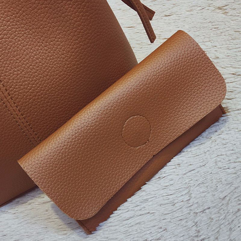 To Stykker Kvinder Pu Læder Tote Håndtaske Crossbody Taske Og Clutch Tegnebog