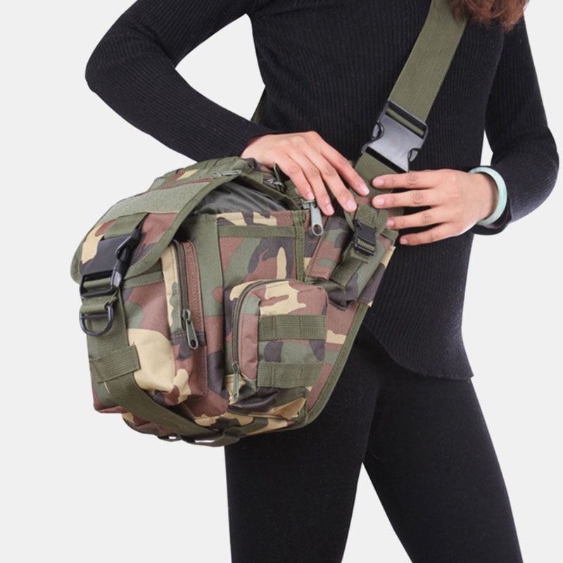 Unisex Oxford Cloth Taktisk Camouflage Udendørs Spil Ridning Multi-carry Sadeltaske Crossbody Taske Taljetaske Rygsæk