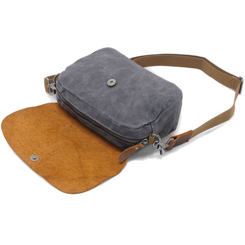 Vintage Ægte Læder Skuldertasker Lærred Messenger Bags Skuldertasker