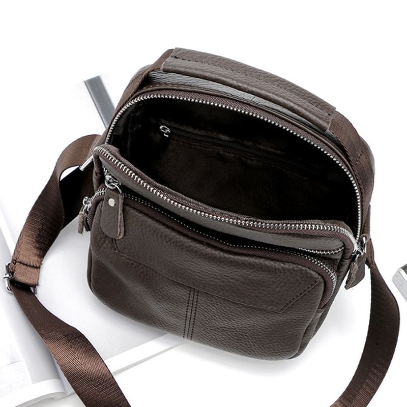 Vintage Ægte Lædersøm Casual Crossbody Skuldertaske Til Mænd