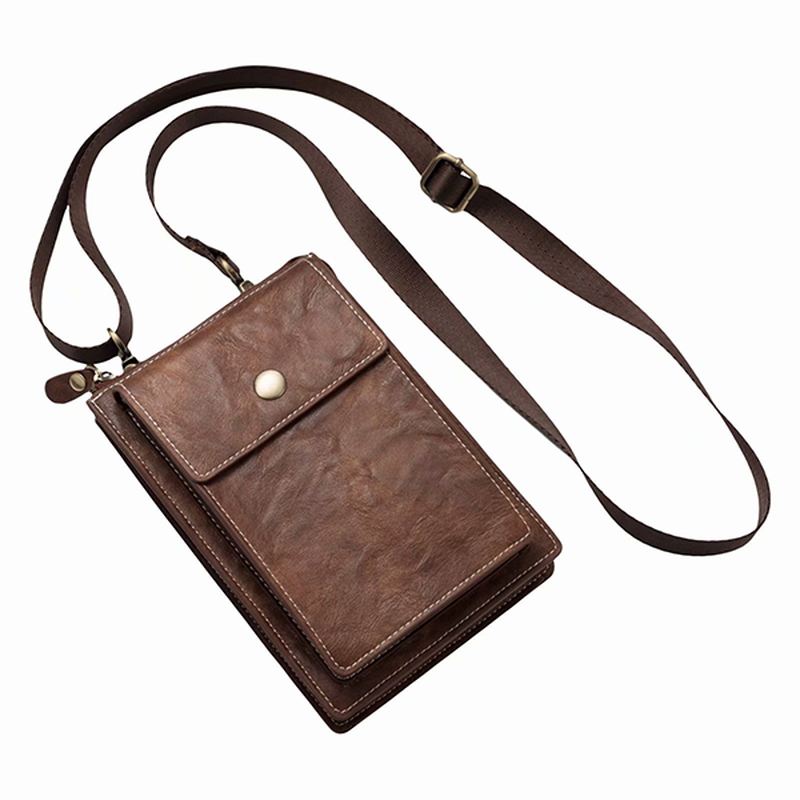 Vintage Afslappet Dobbelt Lynlås 6 Tommer Telefontaske Crossbody-taske Taljetaske Til Mænd