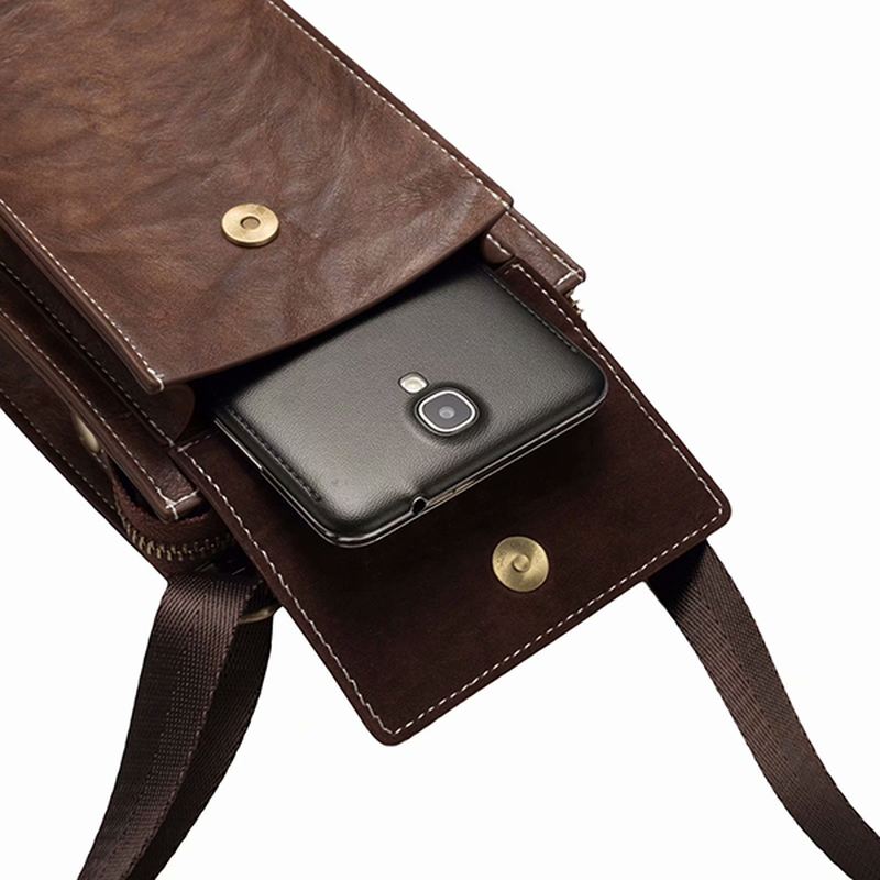 Vintage Afslappet Dobbelt Lynlås 6 Tommer Telefontaske Crossbody-taske Taljetaske Til Mænd