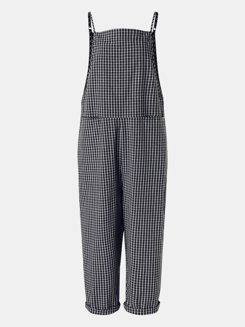 Casual Løse Plaid Straps Forlomme Harem Jumpsuits Overalls Til Kvinder