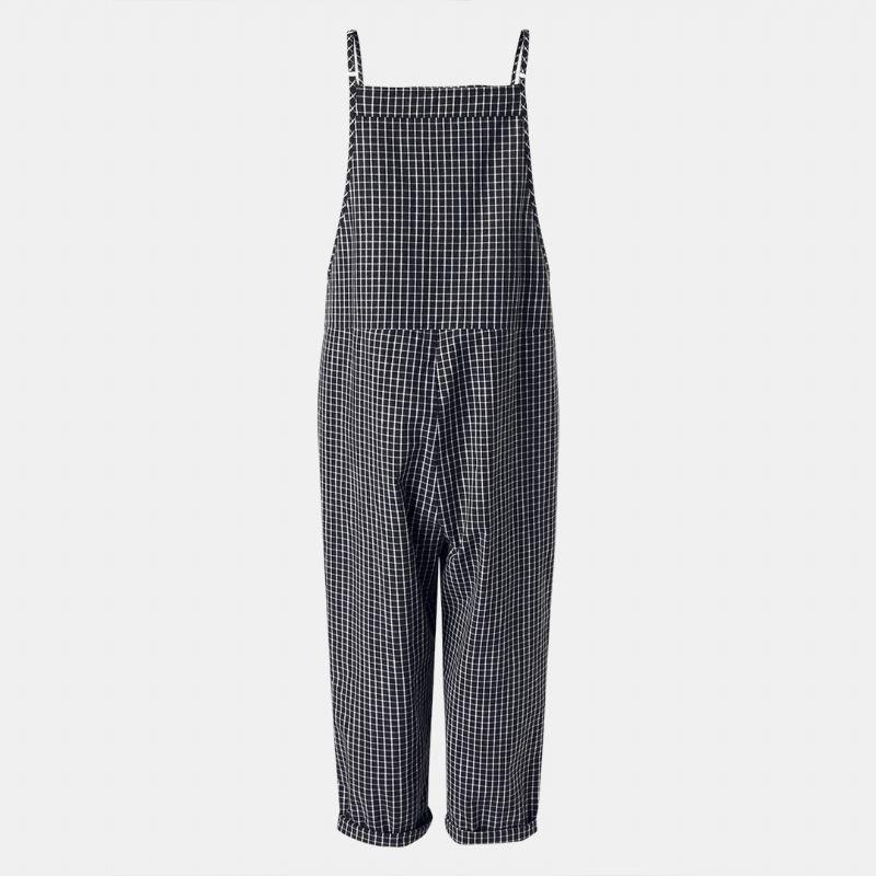 Casual Løse Plaid Straps Forlomme Harem Jumpsuits Overalls Til Kvinder