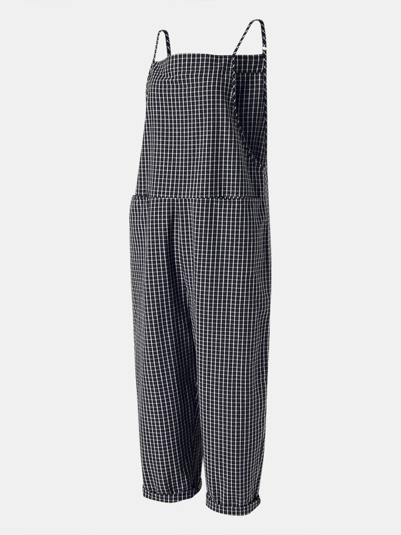 Casual Løse Plaid Straps Forlomme Harem Jumpsuits Overalls Til Kvinder