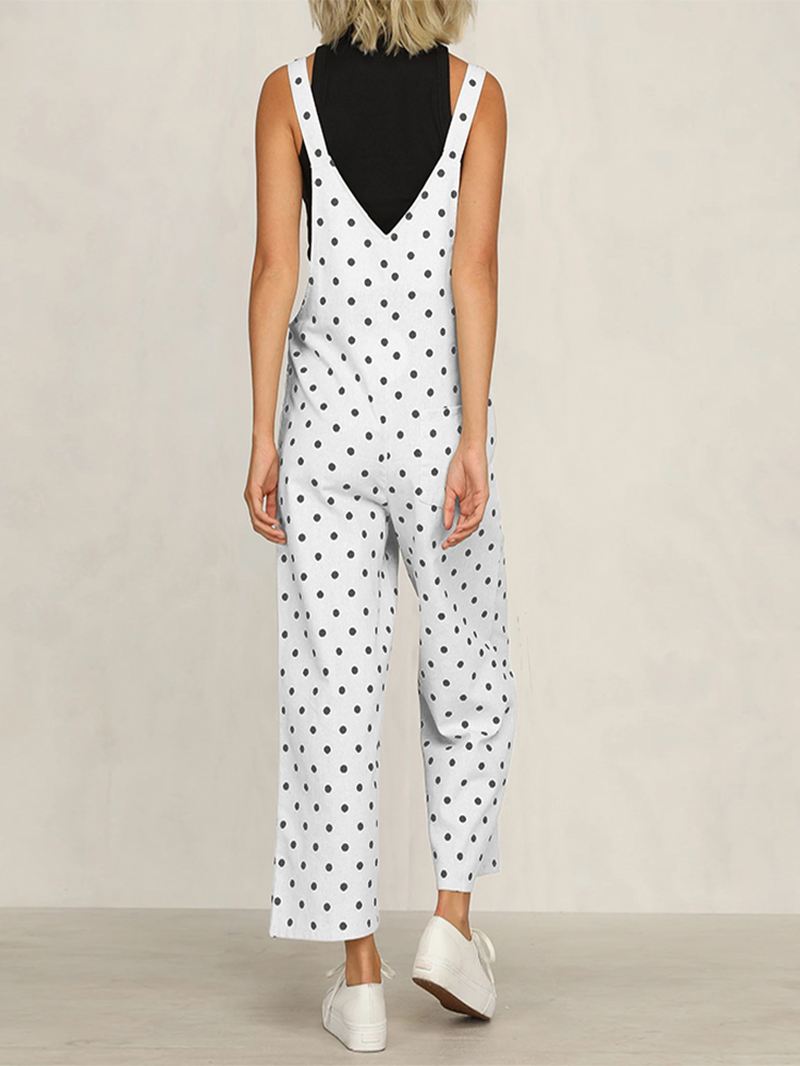 Casual Polka Dot Justerbar Strop Løs Jumpsuit Med Brede Ben Med Lommer