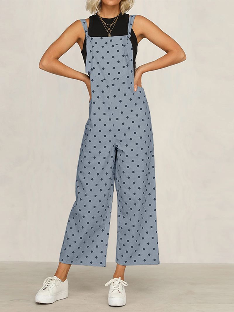 Casual Polka Dot Justerbar Strop Løs Jumpsuit Med Brede Ben Med Lommer