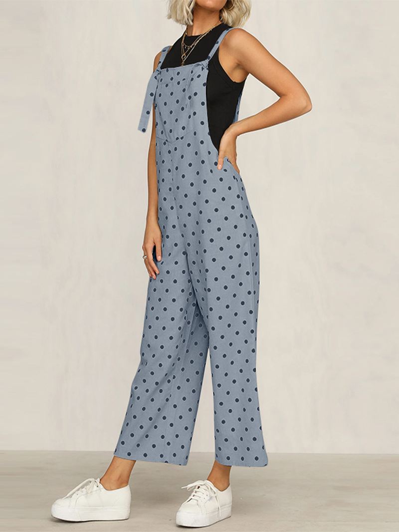 Casual Polka Dot Justerbar Strop Løs Jumpsuit Med Brede Ben Med Lommer