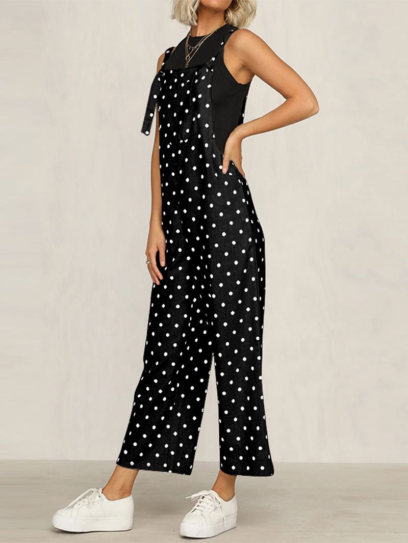 Casual Polka Dot Justerbar Strop Løs Jumpsuit Med Brede Ben Med Lommer