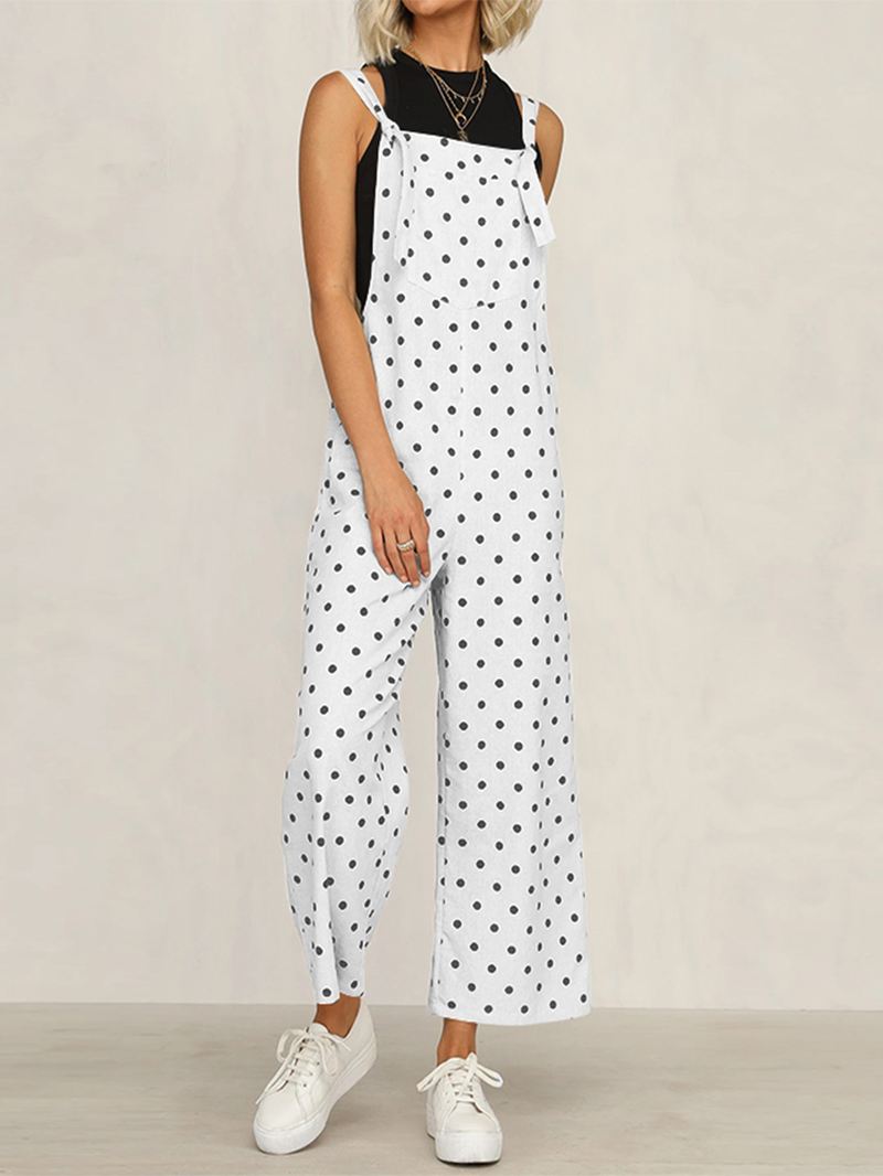 Casual Polka Dot Justerbar Strop Løs Jumpsuit Med Brede Ben Med Lommer