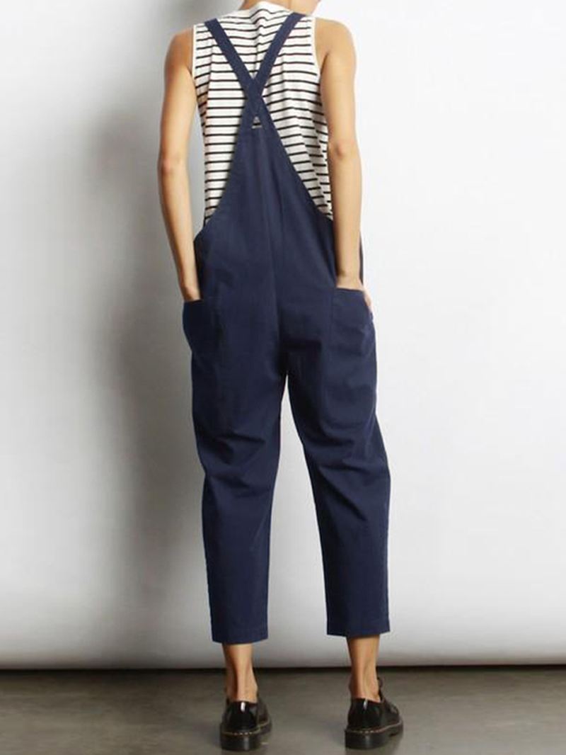 Kvinder Ærmeløs Cross Back Overalls Jumpsuit Med Lommer