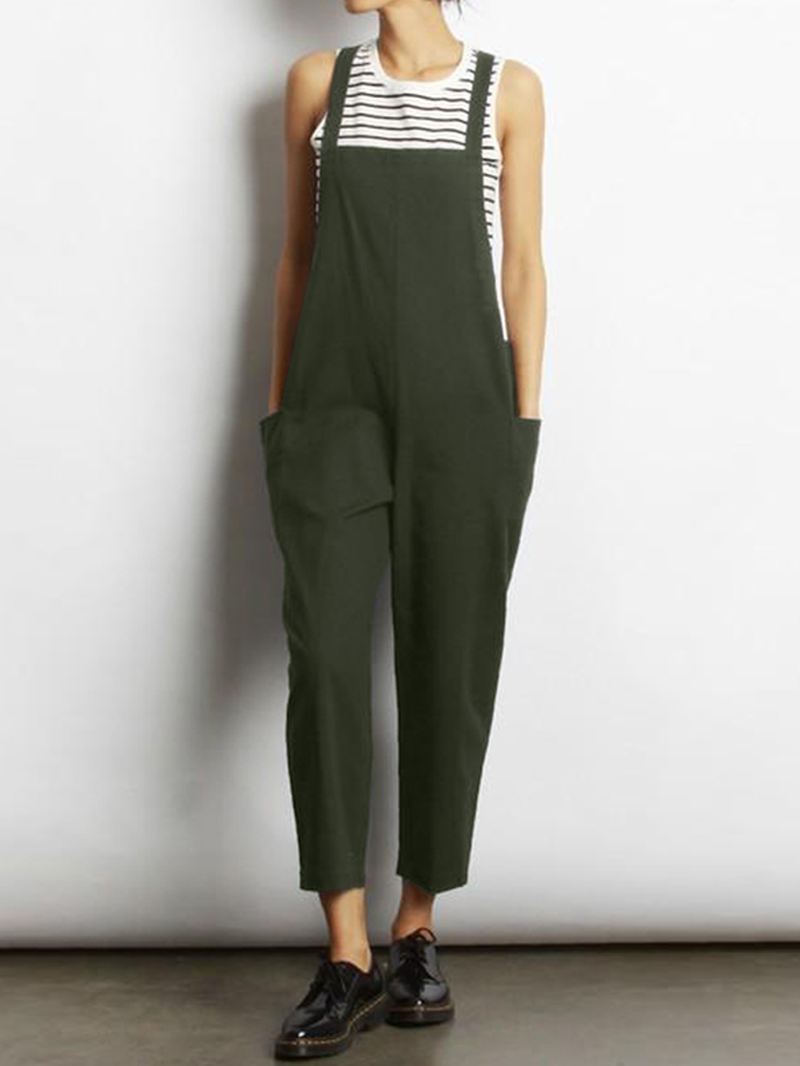 Kvinder Ærmeløs Cross Back Overalls Jumpsuit Med Lommer