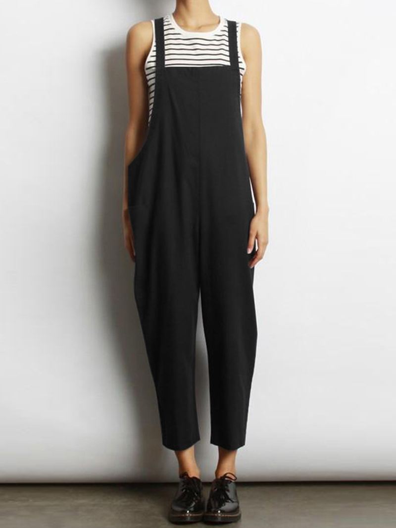 Kvinder Ærmeløs Cross Back Overalls Jumpsuit Med Lommer