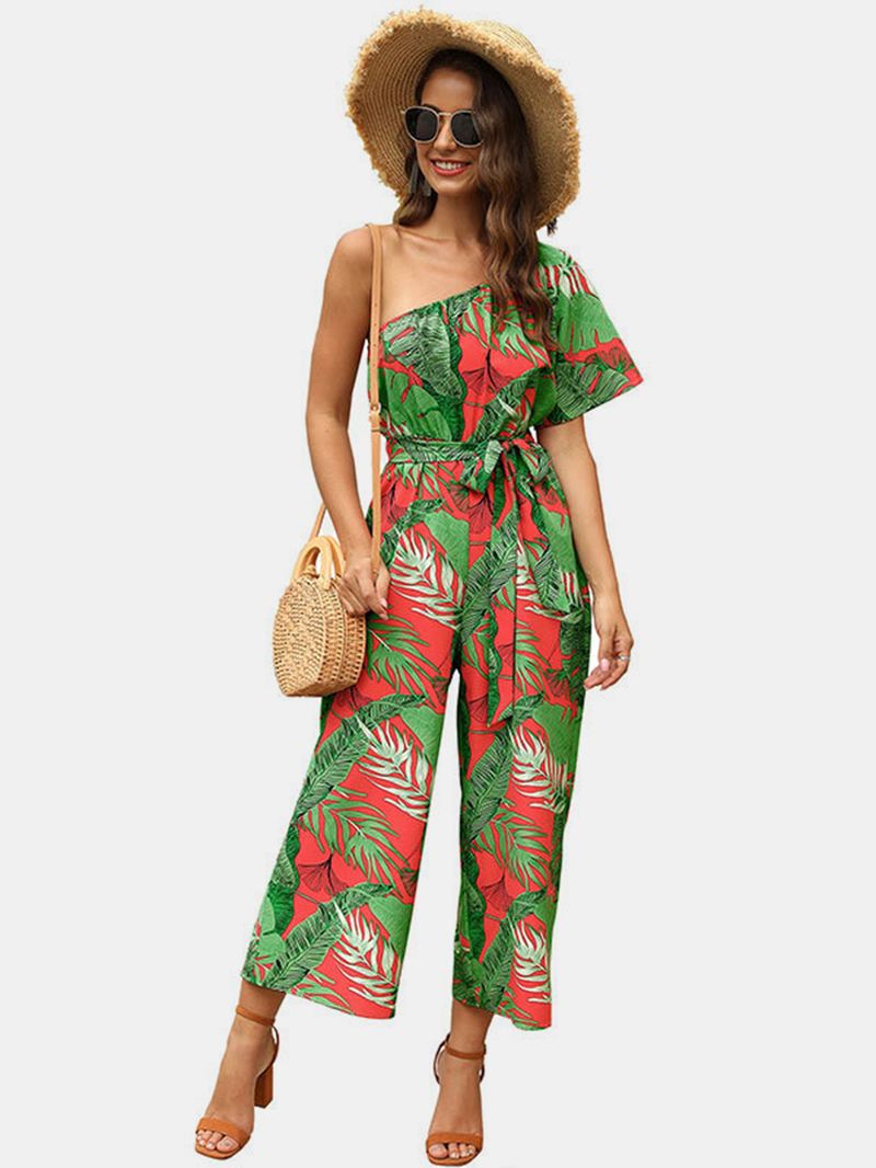 Kvinder Casual Cold Shoulder Floral Summer Holiday Med Tryk Jumpsuit