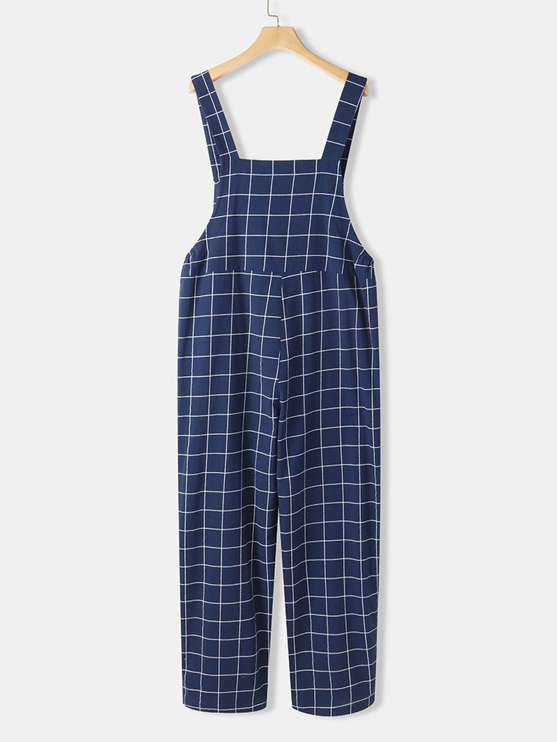 Kvinder Grid Justerbare Strappy Ærmeløse Casual Jumpsuits Med Flap Lomme