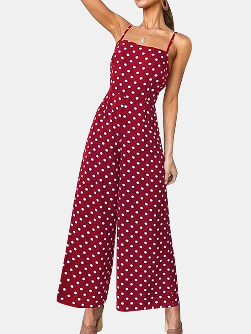 Kvinder Polka Dot Spaghetti Strap Lange Rompers Wide Leg Jumpsuit