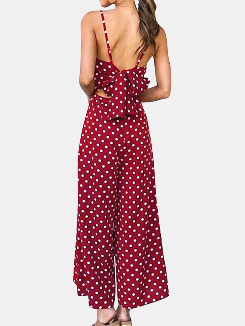 Kvinder Polka Dot Spaghetti Strap Lange Rompers Wide Leg Jumpsuit