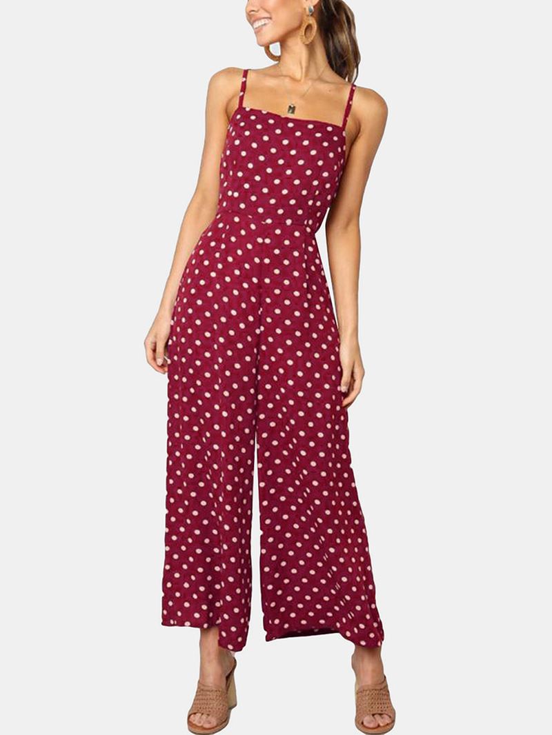 Kvinder Polka Dot Spaghetti Strap Lange Rompers Wide Leg Jumpsuit