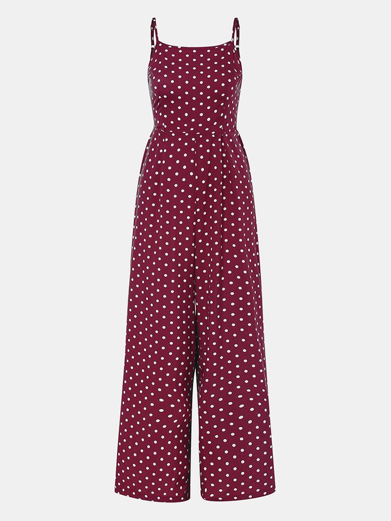 Kvinder Polka Dot Spaghetti Strap Lange Rompers Wide Leg Jumpsuit