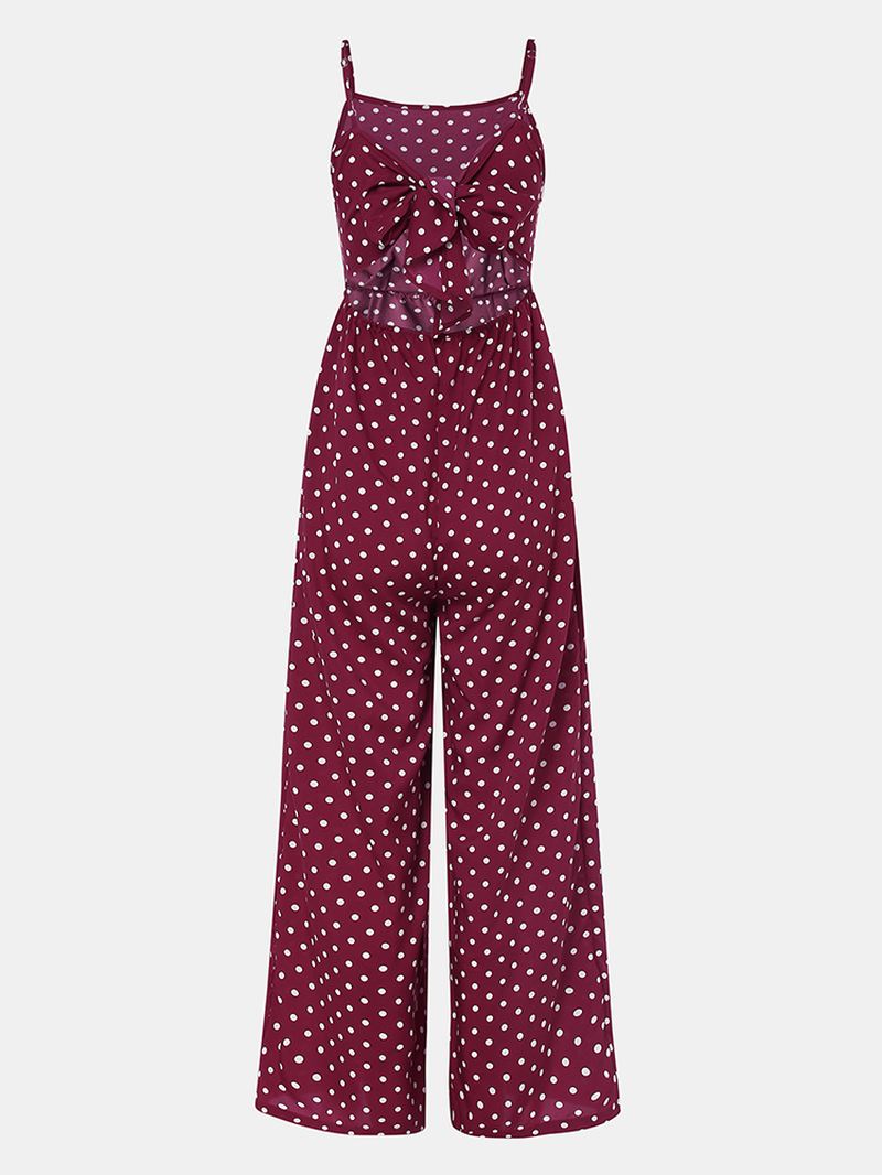 Kvinder Polka Dot Spaghetti Strap Lange Rompers Wide Leg Jumpsuit