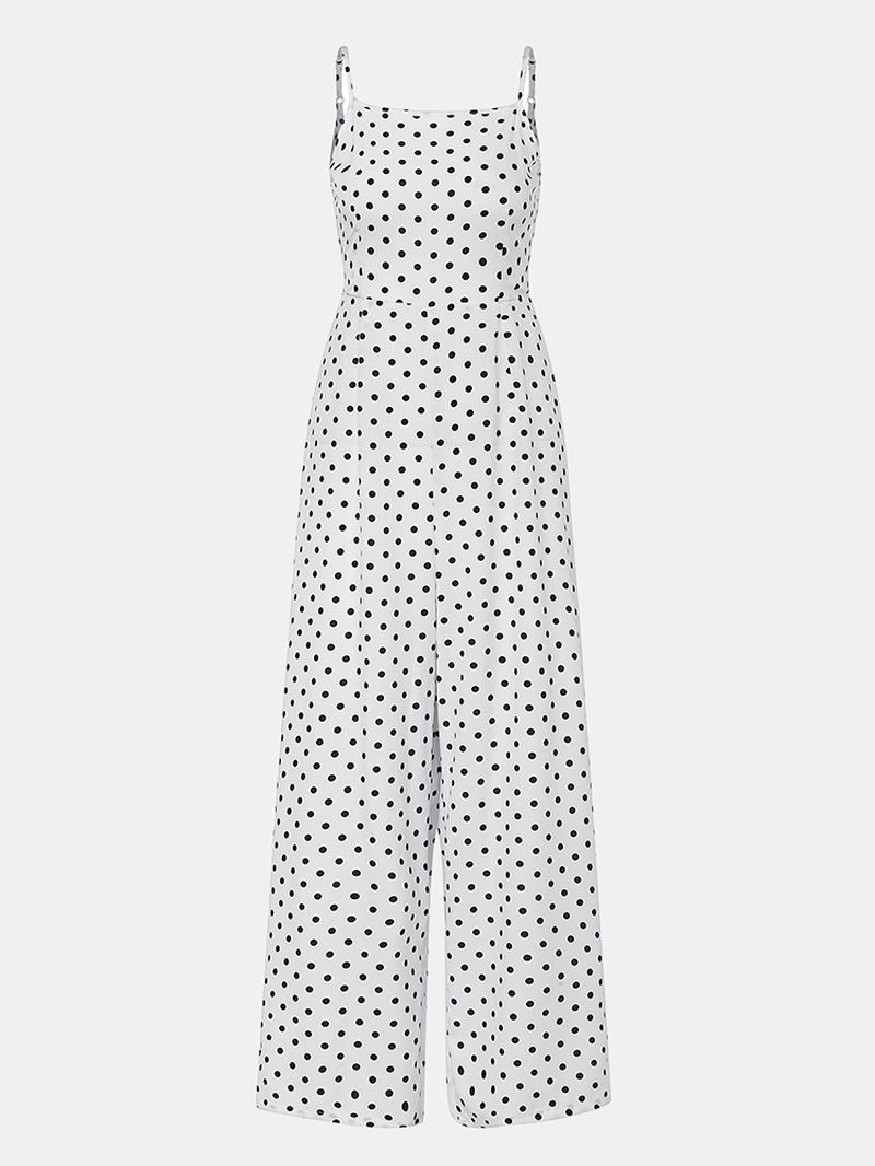 Kvinder Polka Dot Spaghetti Strap Lange Rompers Wide Leg Jumpsuit