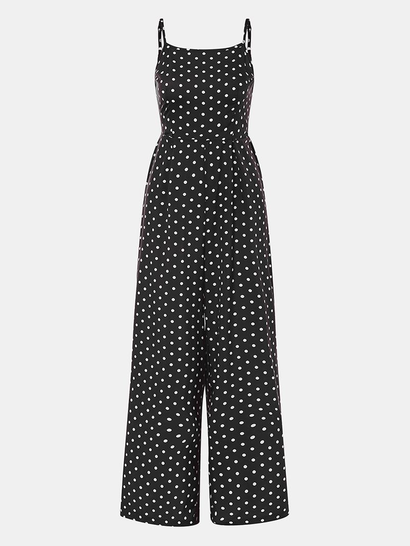 Kvinder Polka Dot Spaghetti Strap Lange Rompers Wide Leg Jumpsuit