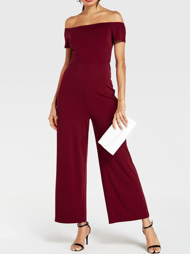 Kvinder Solid Farve Off Shoulder Slash Neck Kortærmet Stilfuld Casual Jumpsuit