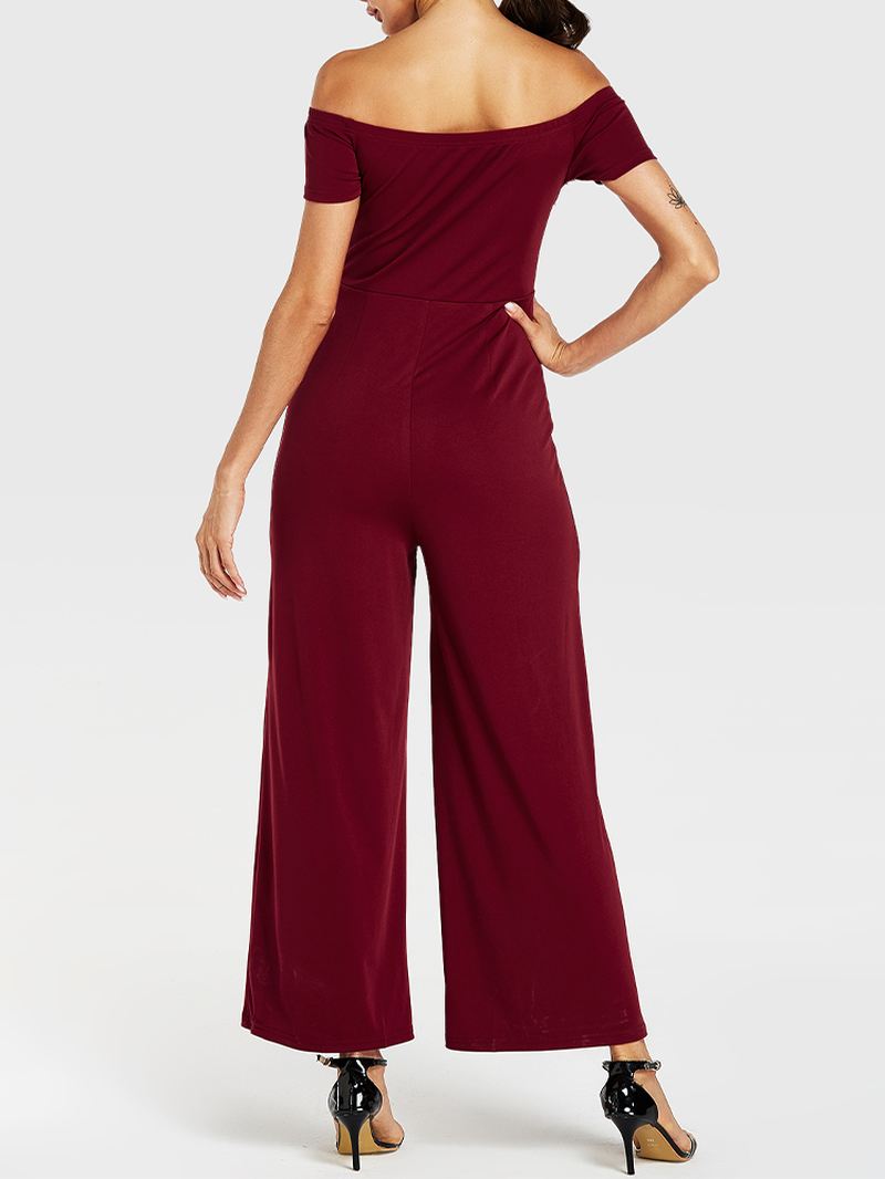 Kvinder Solid Farve Off Shoulder Slash Neck Kortærmet Stilfuld Casual Jumpsuit