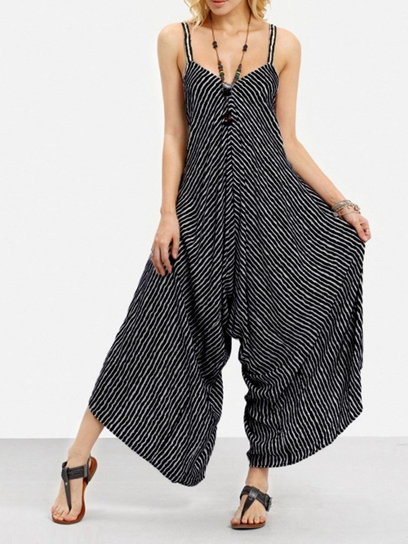 Sexet V-hals Stribet Jumpsuit