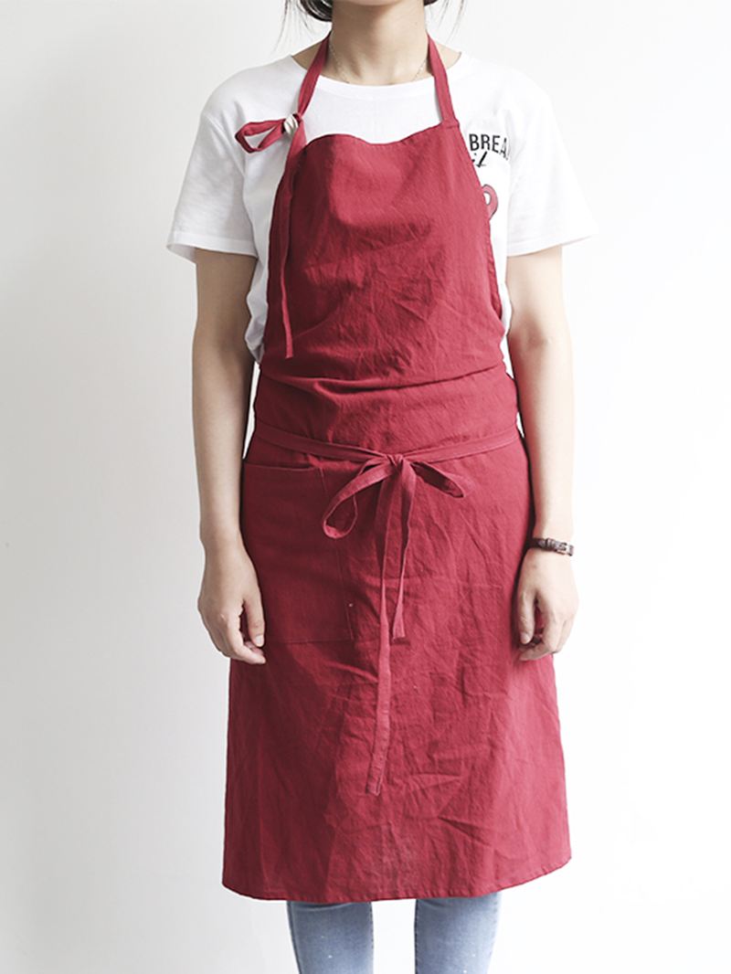 Japansk Ensfarvet Hør-bomuld Vintage Pinafore-kjole