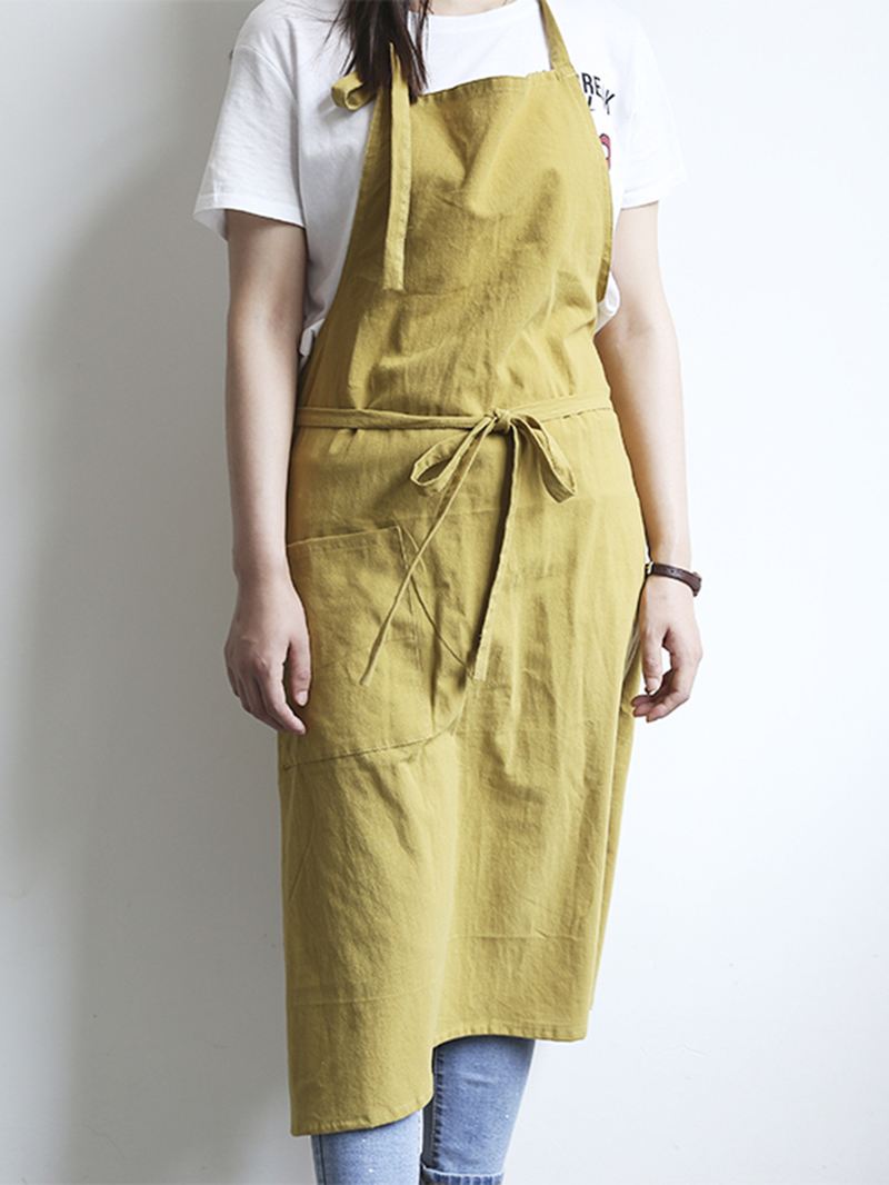 Japansk Ensfarvet Hør-bomuld Vintage Pinafore-kjole