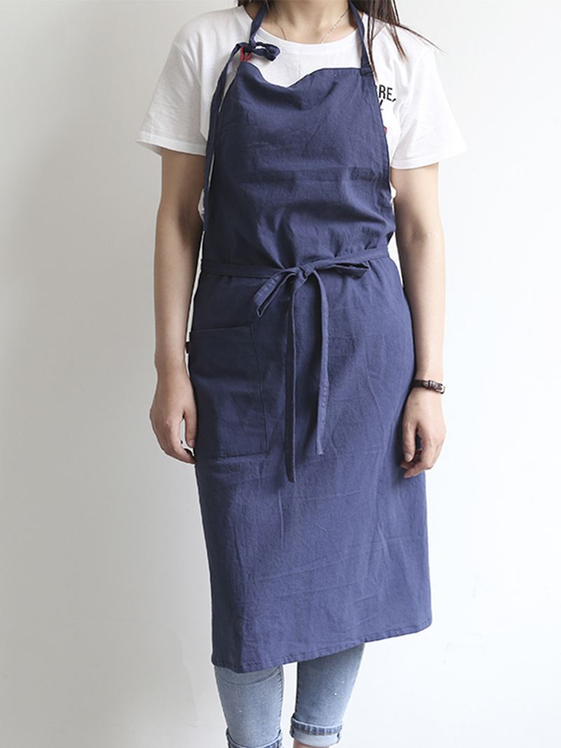 Japansk Ensfarvet Hør-bomuld Vintage Pinafore-kjole