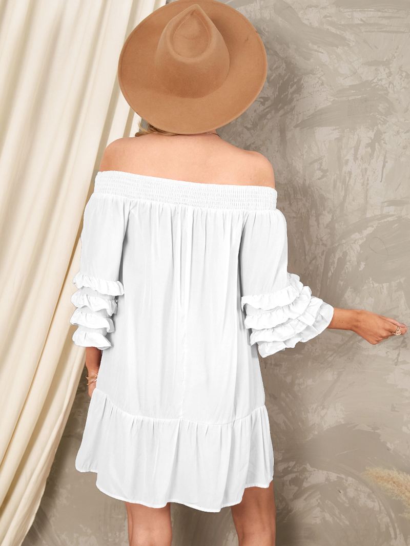 Off Shoulder Pleats Solide Afslappede Minikjoler Til Kvinder