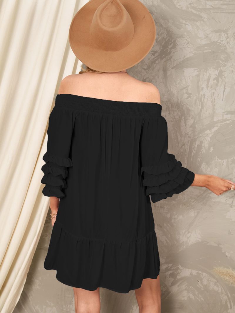 Off Shoulder Pleats Solide Afslappede Minikjoler Til Kvinder