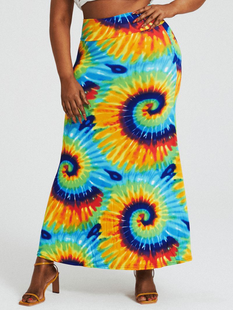 Bohemia Tie Dye Med Tryk Højtaljede Balder Bodycon Lang Nederdel