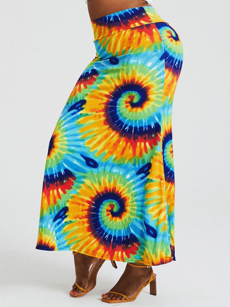 Bohemia Tie Dye Med Tryk Højtaljede Balder Bodycon Lang Nederdel