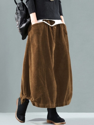 Kvinder Fløjlsbukser Med Knapper Elastisk Talje Solid Retro-nederdel Med Lomme