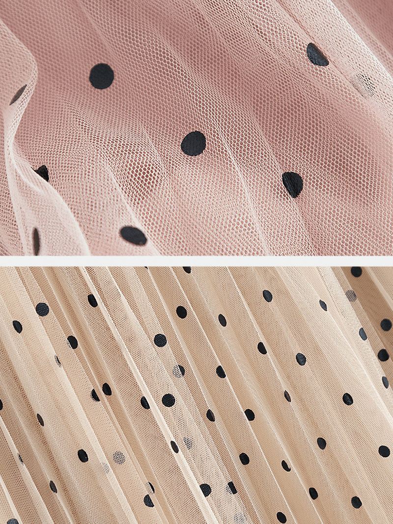 Kvinder Polka Dot Med Tryk Gaze Elastisk Talje Midi Mesh Plisseret Nederdel