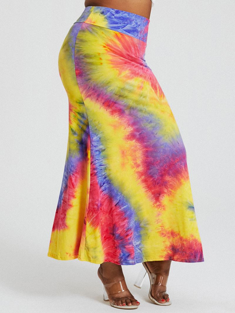 Tie Dye Med Tryk Højtaljede Balder Bodycon Lang Nederdel