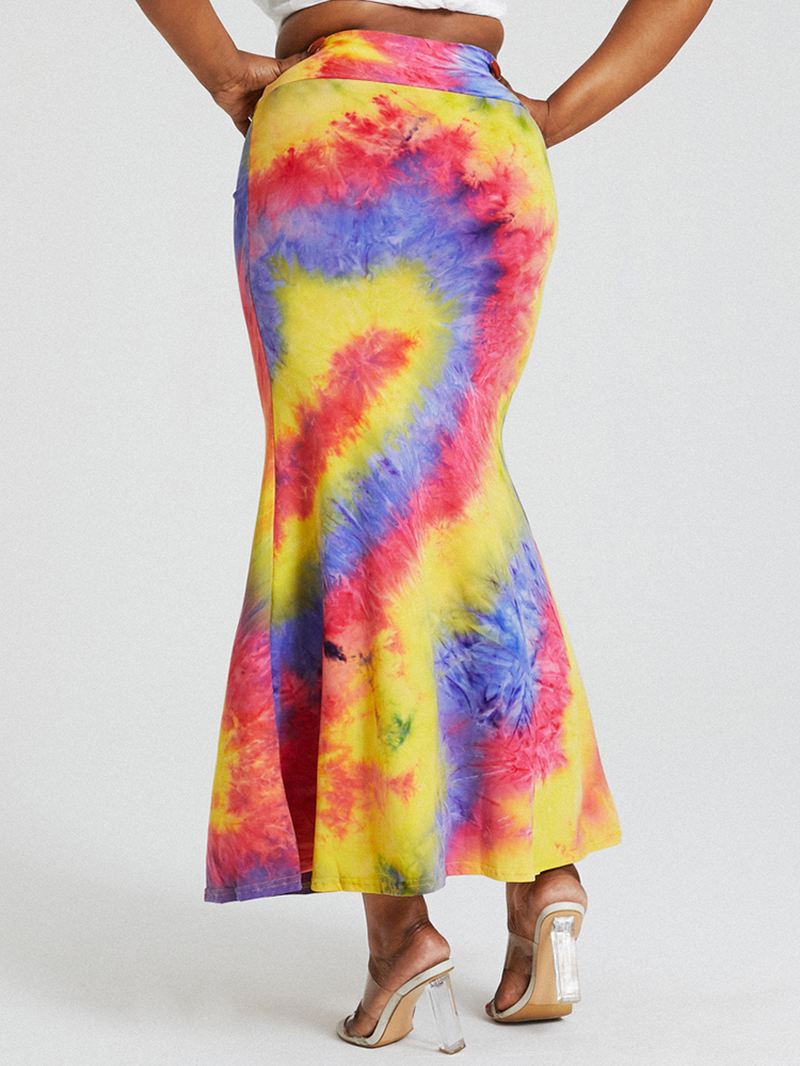 Tie Dye Med Tryk Højtaljede Balder Bodycon Lang Nederdel