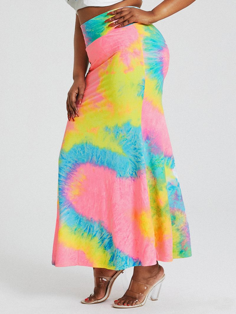 Tie Dye Med Tryk Højtaljede Balder Bodycon Lang Nederdel