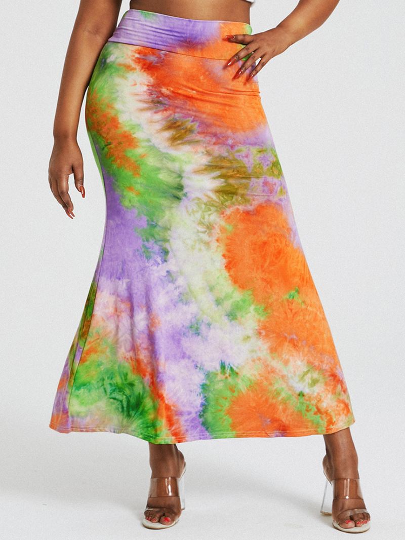 Tie Dye Med Tryk Højtaljede Balder Bodycon Lang Nederdel