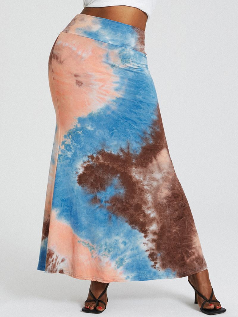 Tie Dye Med Tryk Højtaljede Balder Bodycon Lang Nederdel