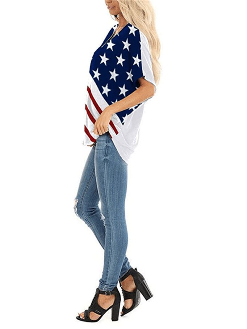 Amerikansk Flag Stjernetryk Independence Day Rundhals Kvinder Casual T-shirts Til Kvinder