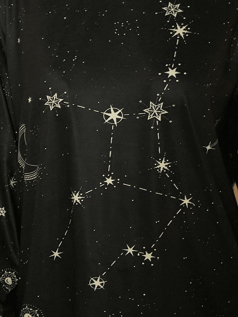 Kvinder Jomfru Med Tryk Stars Moon O-hals Langærmet Afslappet T-shirt