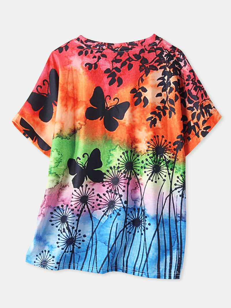 Kvinder Overalt Butterfly Med Tryk Rundhals Casual Kortærmede T-shirts