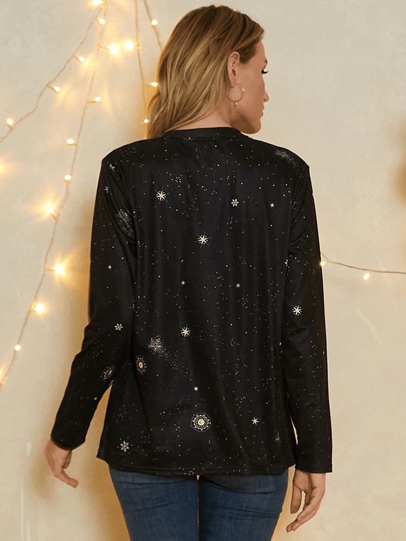 Kvinder Scorpio Med Tryk Stars Moon O-hals Langærmet Afslappet T-shirt